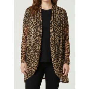 Susan Graver Womens 1X Leopard Print Mesh Open Front Cardigan Brown Tan Ombre